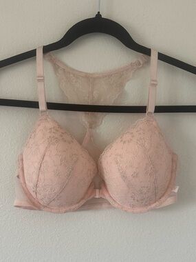 Victoria's Secret Demi Light Pink and Gold Lace Floral Racerback Mesh Bra 34D